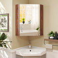 Corner Medicine Cabinet with Mirror with Open Mirror Door and Adjustable Shelf-Brown - Brown - Wall Cabinets