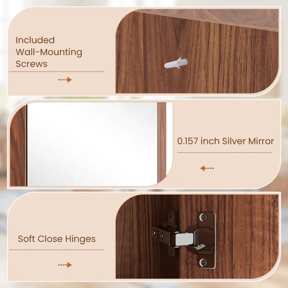 Corner Medicine Cabinet with Mirror with Open Mirror Door and Adjustable Shelf-Brown - Brown - Wall Cabinets