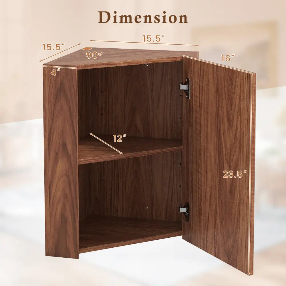 Corner Medicine Cabinet with Mirror with Open Mirror Door and Adjustable Shelf-Brown - Brown - Wall Cabinets