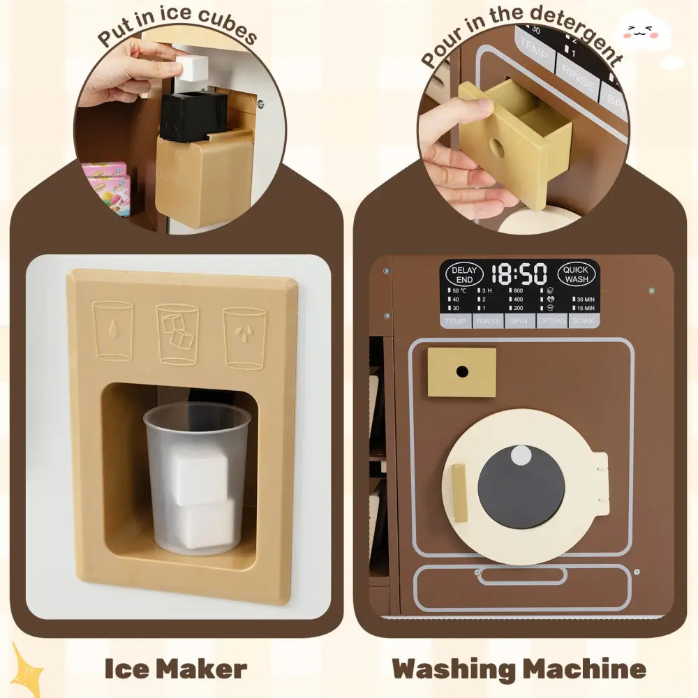 Corner Play Kitchen with Lights and Sounds for Ages 3+-Brown - Brown - Play Kitchen Sets