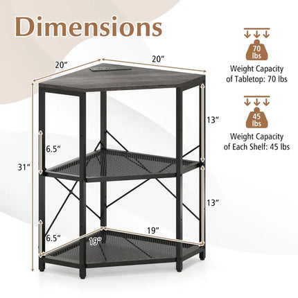 Corner Printer Stand with Power Outlet 3-Tier Storage Rack with Adjustable Shelf-Black - Black - Laptop Tables &