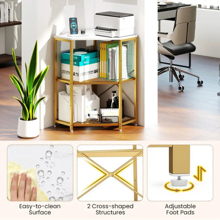 Corner Printer Stand with Power Outlet 3-Tier Storage Rack with Adjustable Shelf-White - White - Laptop Tables &
