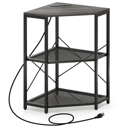 Corner Printer Stand with Power Outlet 3-Tier Storage Rack with Adjustable Shelf-Black - Black - Laptop Tables &