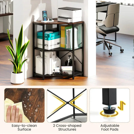 Corner Printer Stand with Power Outlet 3-Tier Storage Rack with Adjustable Shelf-Brown - Rustic Brown - Laptop Tables &