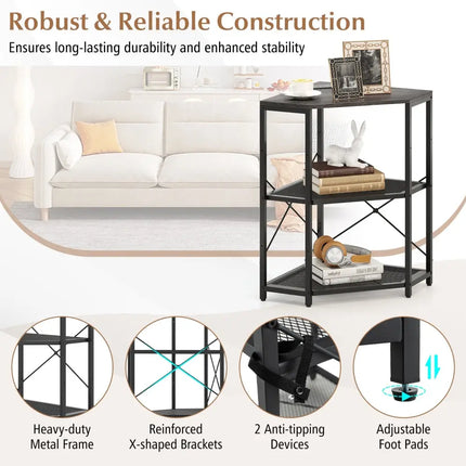 Corner Printer Stand with Power Outlet 3-Tier Storage Rack with Adjustable Shelf-Black - Black - Laptop Tables &