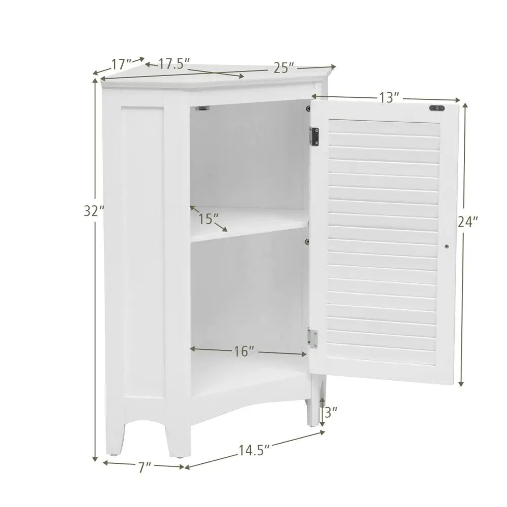 Corner Storage Cabinet Free Standing Bathroom Cabinet with Shutter Door - White - Floor Cabinets