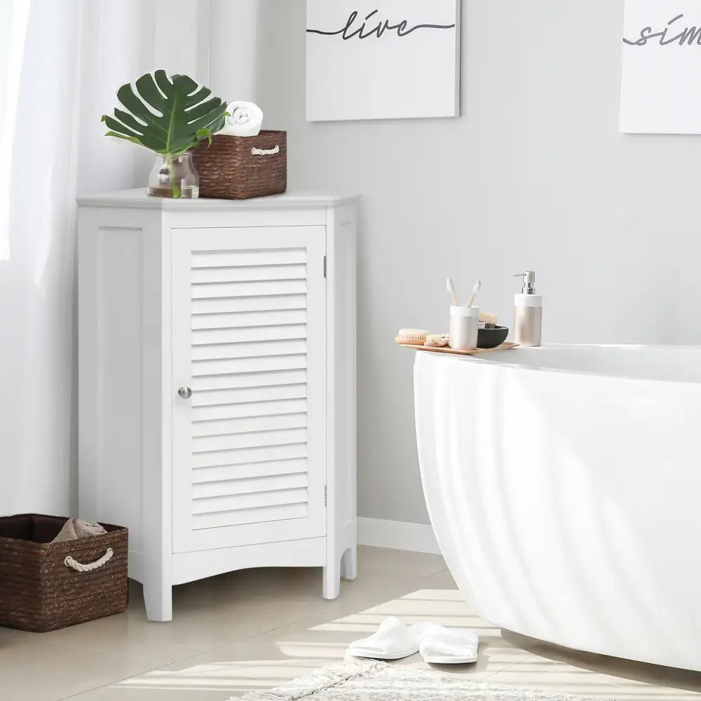Corner Storage Cabinet Free Standing Bathroom Cabinet with Shutter Door - White - Floor Cabinets