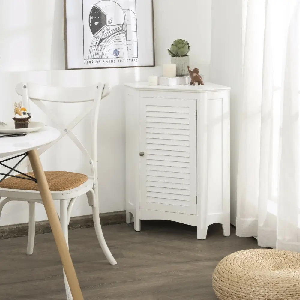Corner Storage Cabinet Free Standing Bathroom Cabinet with Shutter Door - White - Floor Cabinets