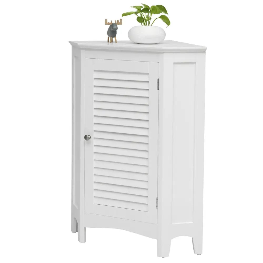 Corner Storage Cabinet Free Standing Bathroom Cabinet with Shutter Door - White - Floor Cabinets