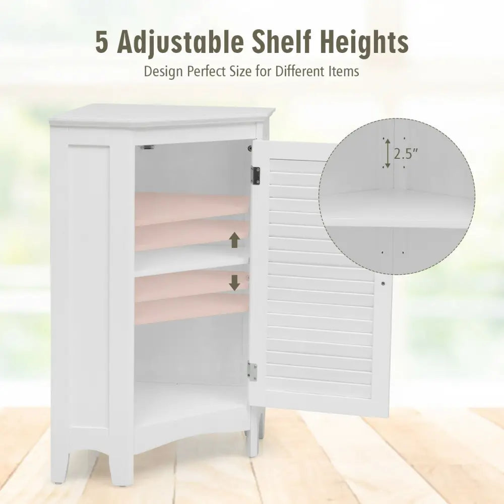 Corner Storage Cabinet Free Standing Bathroom Cabinet with Shutter Door - White - Floor Cabinets