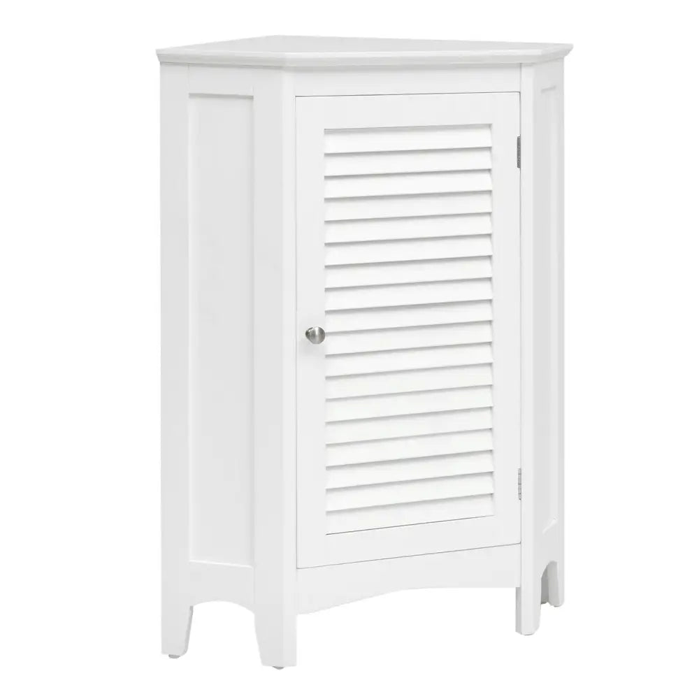 Corner Storage Cabinet Free Standing Bathroom Cabinet with Shutter Door - White - Floor Cabinets