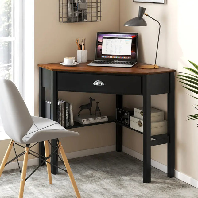 Corner Wooden Piece Laptop Computer Desk-Coffee - Brown - Corner Desks
