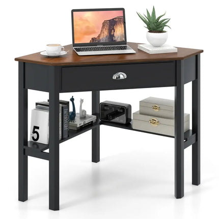 Corner Wooden Piece Laptop Computer Desk-Coffee - Brown - Corner Desks