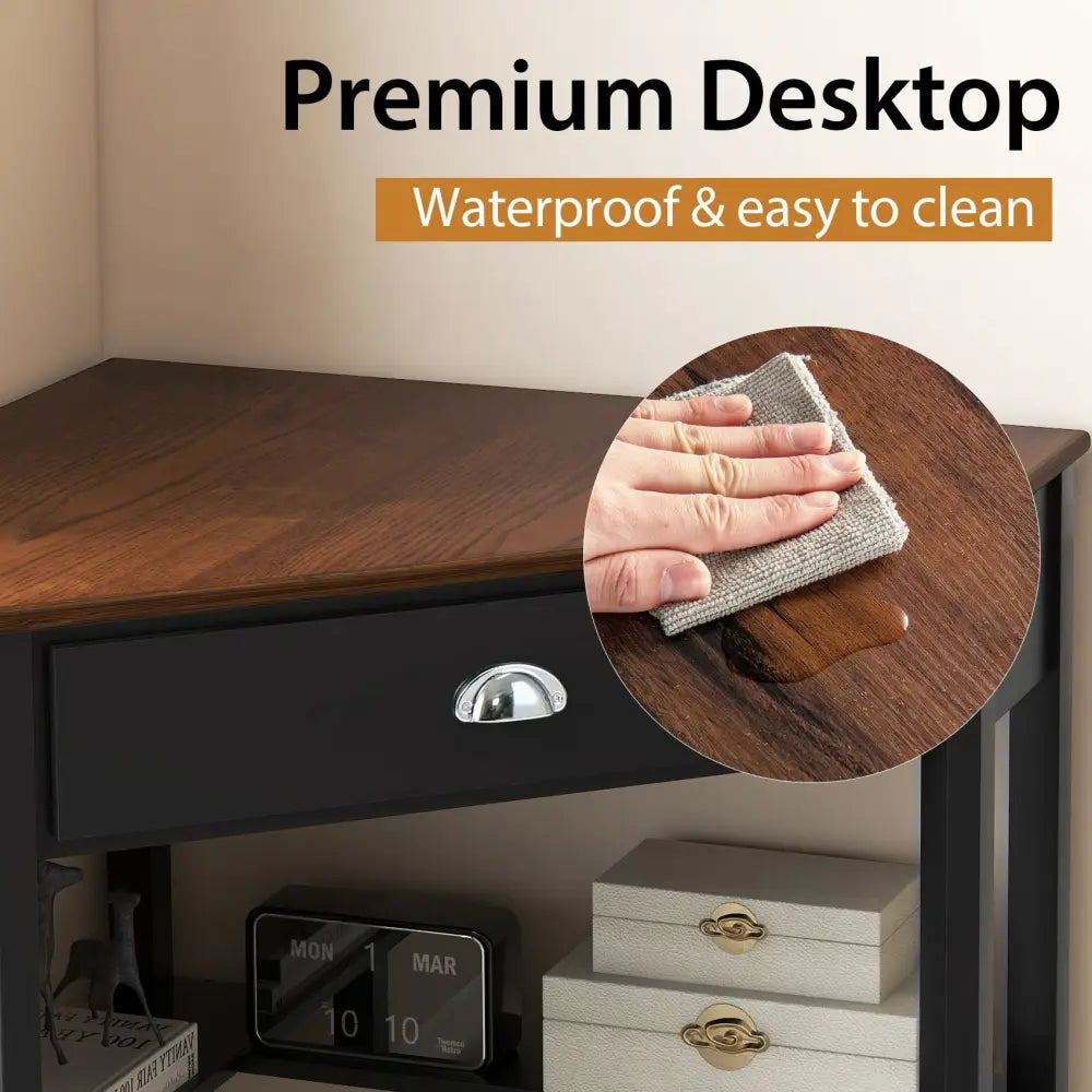 Corner Wooden Piece Laptop Computer Desk-Coffee - Brown - Corner Desks