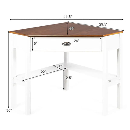 Corner Wooden Piece Laptop Computer Desk-Natural - Natural - Corner Desks