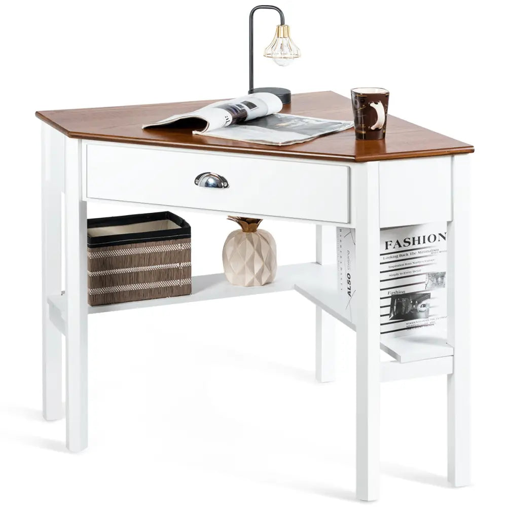 Corner Wooden Piece Laptop Computer Desk-Natural - Natural - Corner Desks