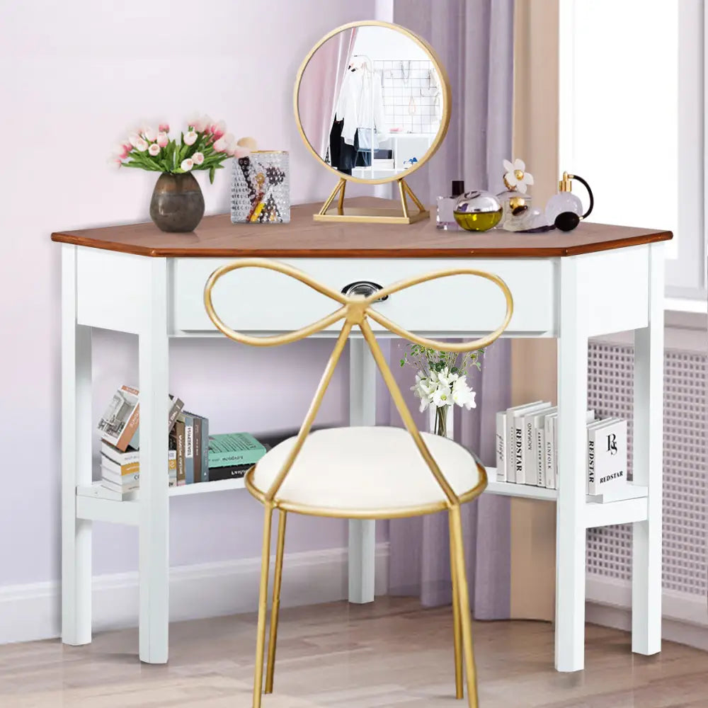 Corner Wooden Piece Laptop Computer Desk-Natural - Natural - Corner Desks