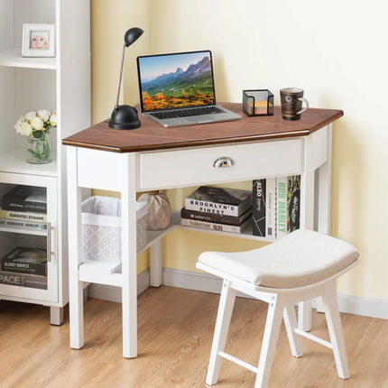 Corner Wooden Piece Laptop Computer Desk-Natural - Natural - Corner Desks