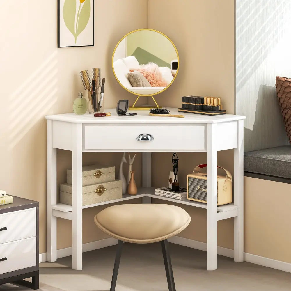Corner Wooden Piece Laptop Computer Desk-White - White - Corner Desks