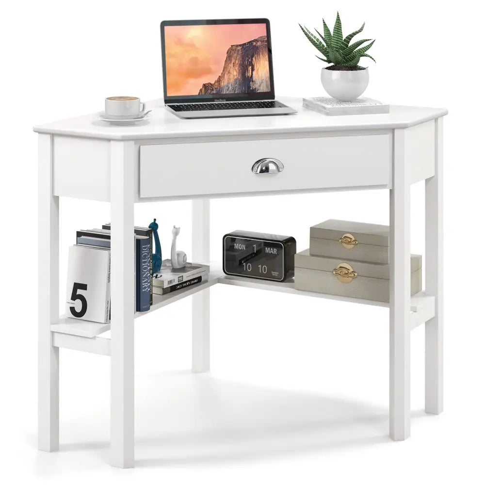 Corner Wooden Piece Laptop Computer Desk-White - White - Corner Desks