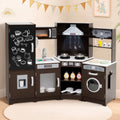 Corner Wooden Play Kitchen with Lights and Sounds Large Pretend Play Kitchen Set-Espresso - Espresso - Play Kitchen Sets