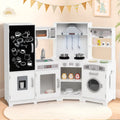 Corner Wooden Play Kitchen with Lights and Sounds Large Pretend Play Kitchen Set-White - White - Play Kitchen Sets