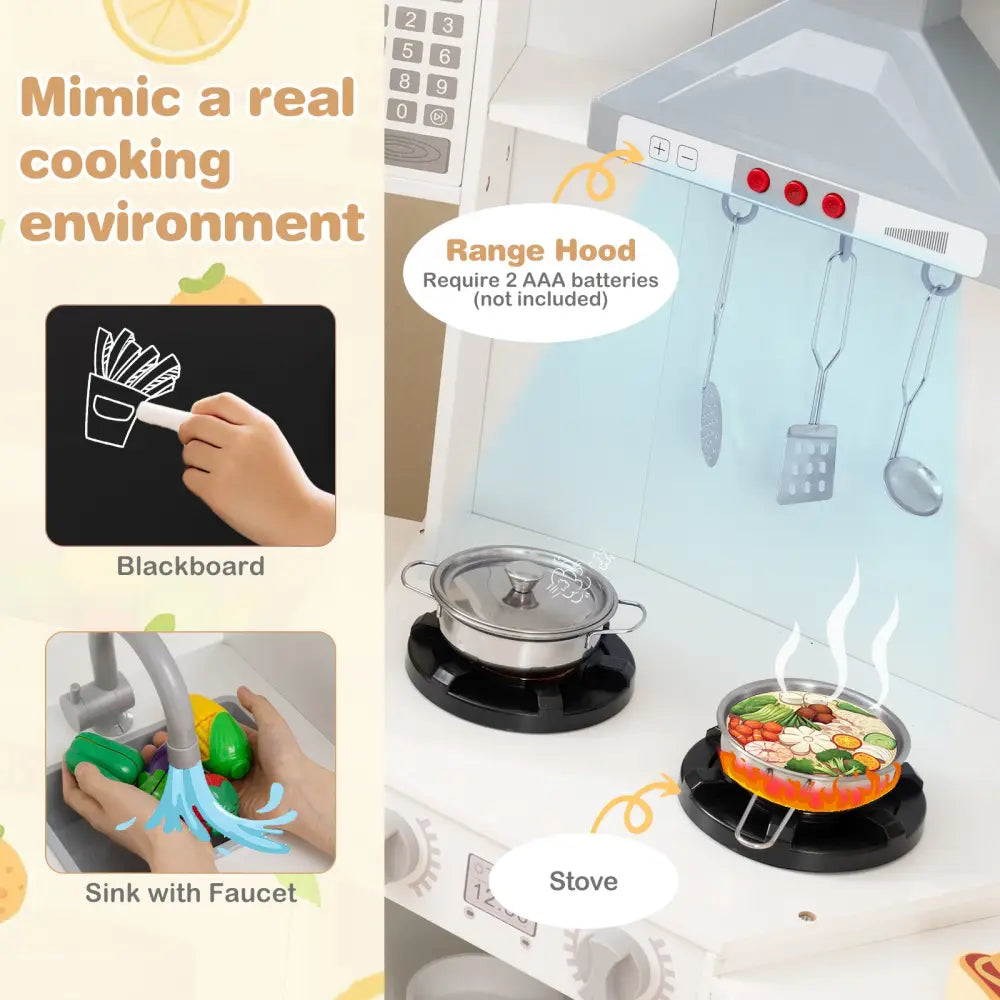 Corner Wooden Play Kitchen with Lights and Sounds Large Pretend Play Kitchen Set-White - White - Play Kitchen Sets
