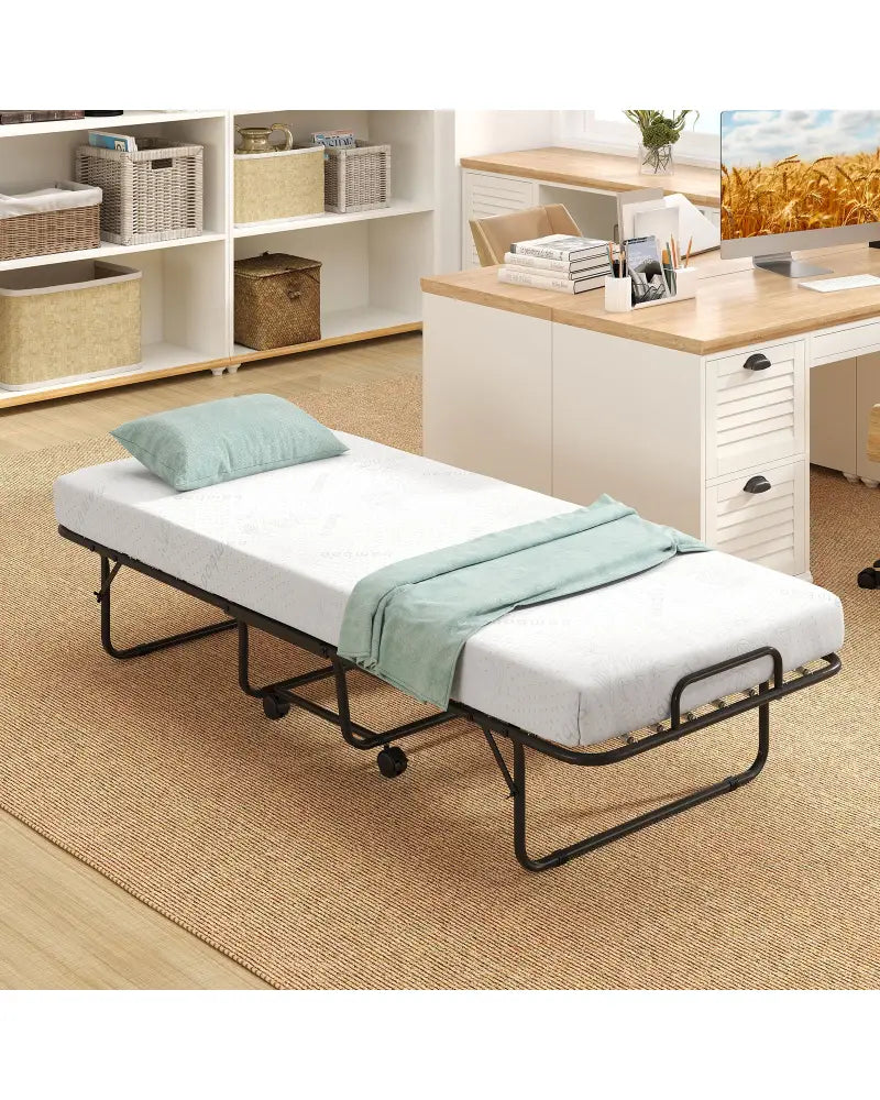 Cot Size Folding Bed Frame with Memory Foam Mattress and Metal Frame - Folding Beds