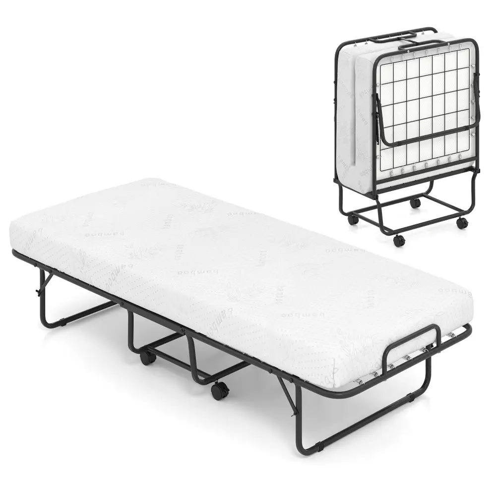 Cot Size Folding Bed Frame with Memory Foam Mattress and Metal Frame - Folding Beds