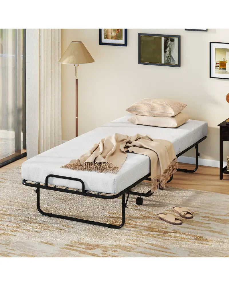 Cot Size Folding Bed Frame with Memory Foam Mattress and Metal Frame - Folding Beds