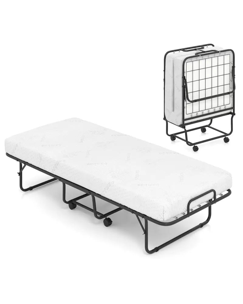 Cot Size Folding Bed Frame with Memory Foam Mattress and Metal Frame - Folding Beds