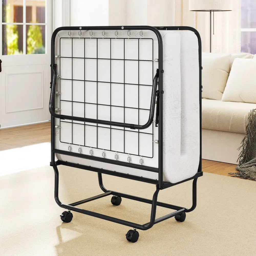 Cot Size Folding Bed Frame with Memory Foam Mattress and Metal Frame - Folding Beds