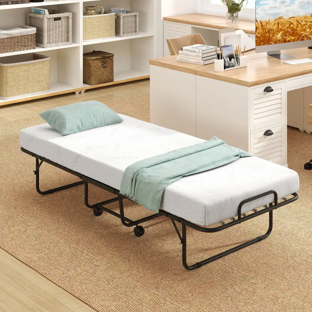 Cot Size Folding Bed Frame with Memory Foam Mattress and Metal Frame - Folding Beds