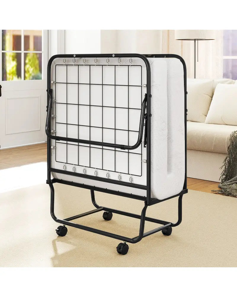 Cot Size Folding Bed Frame with Memory Foam Mattress and Metal Frame - Folding Beds