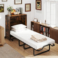 Cot Size Murphy Bed with Foldable Bed and Lockable Wheels-Rustic Brown - Rustic Brown - Folding Beds