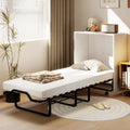 Cot Size Murphy Bed with Foldable Bed and Lockable Wheels-White - White - Folding Beds