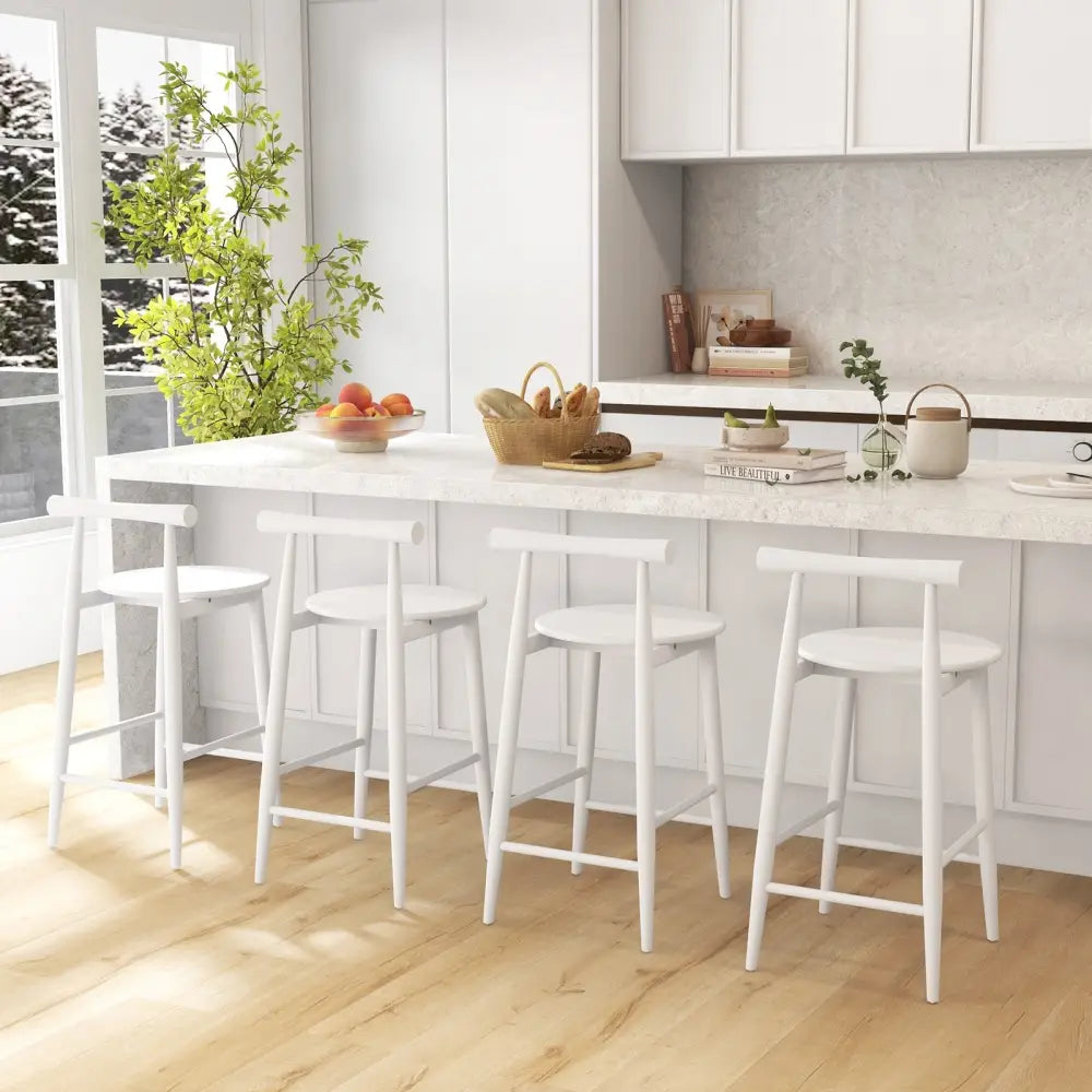 Counter Height Bar Chair Set with Acacia Wood Frame and Supporting Legs-White - White - Bar Stools