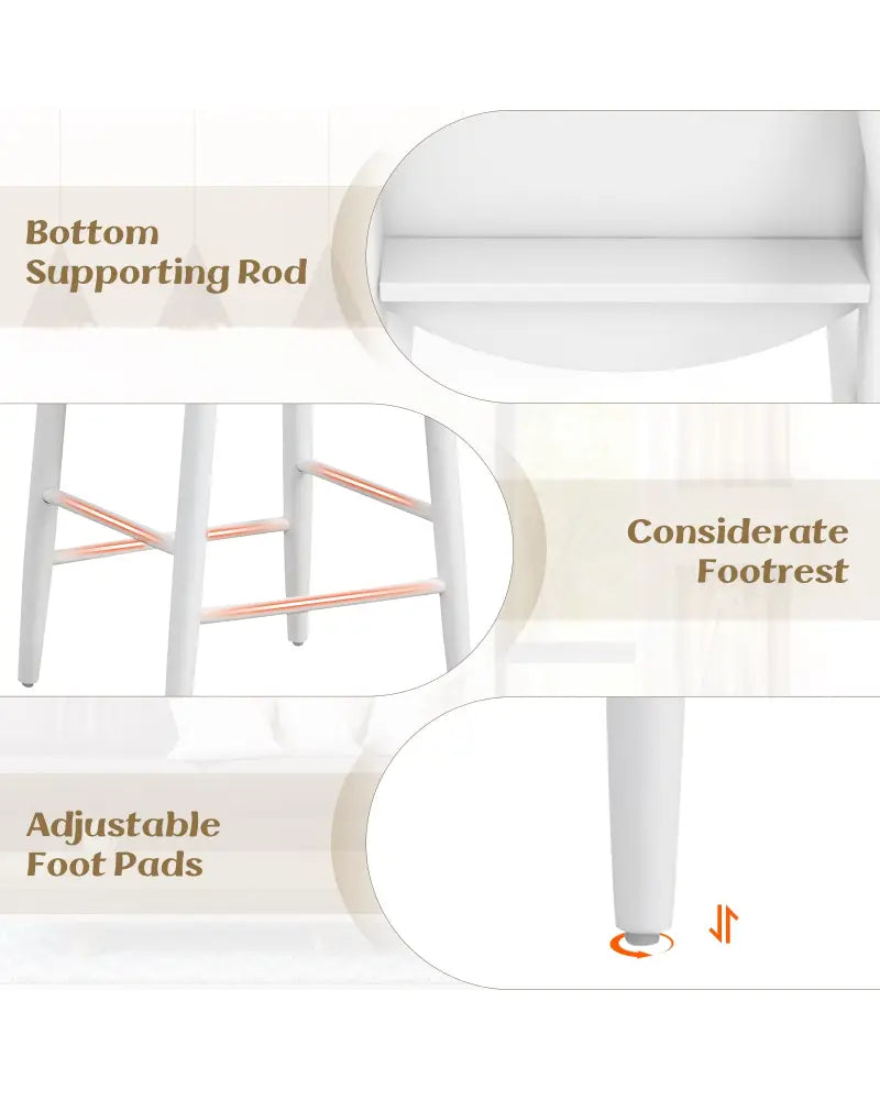 Counter Height Bar Chair Set with Acacia Wood Frame and Supporting Legs-White - White - Bar Stools