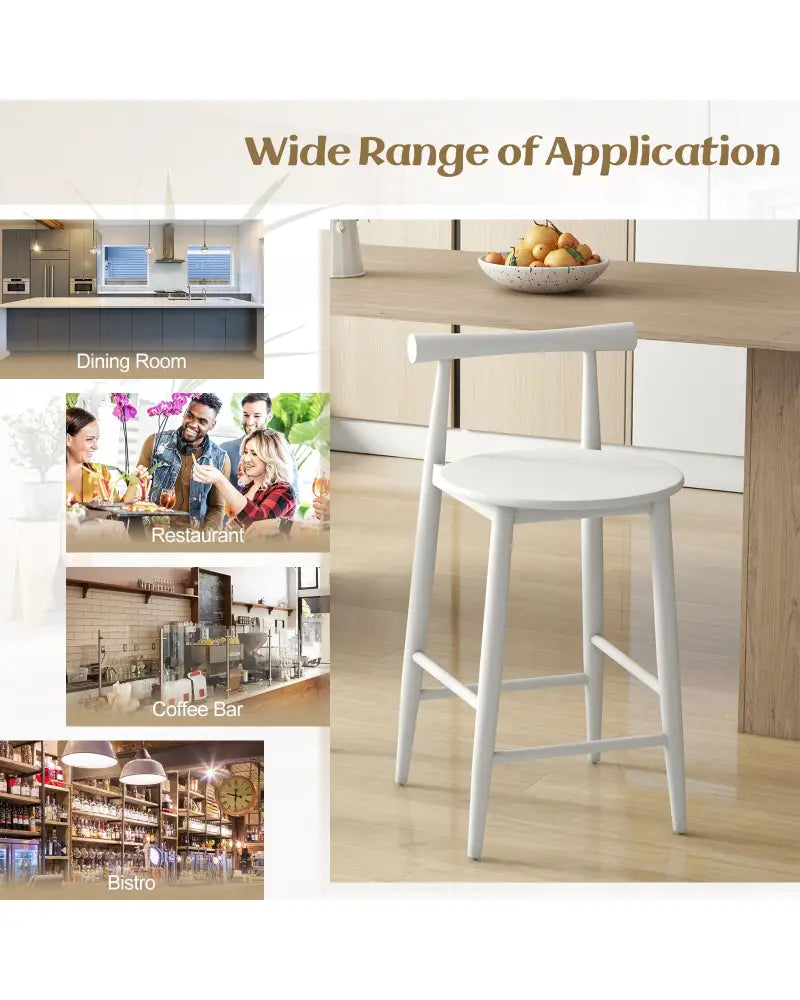 Counter Height Bar Chair Set with Acacia Wood Frame and Supporting Legs-White - White - Bar Stools