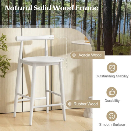 Counter Height Bar Chair Set with Acacia Wood Frame and Supporting Legs-White - White - Bar Stools
