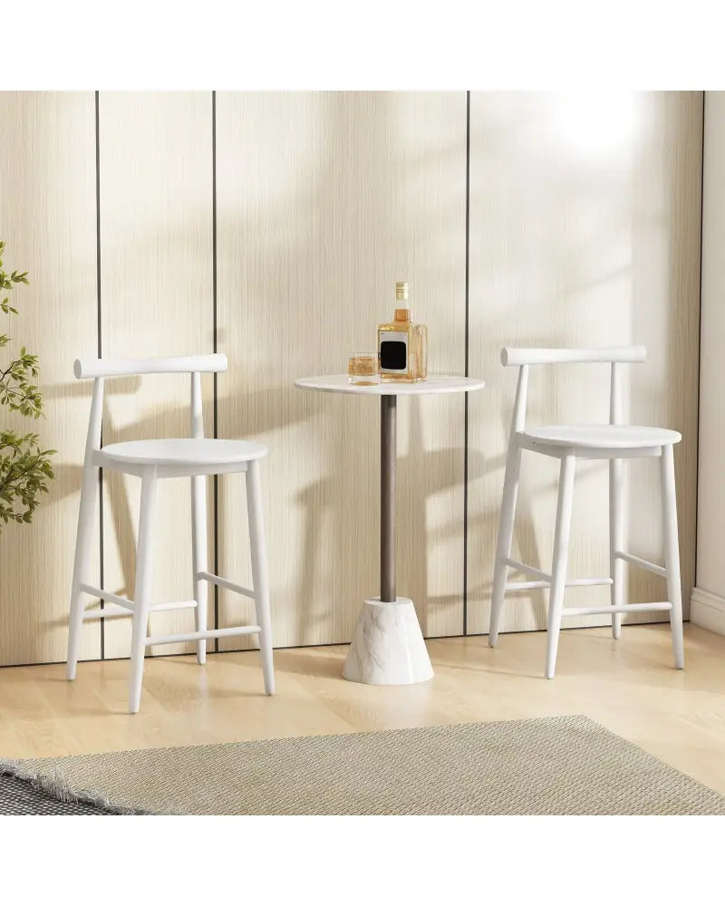Counter Height Bar Chair Set with Acacia Wood Frame and Supporting Legs-White - White - Bar Stools