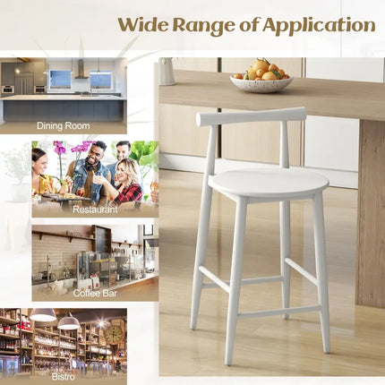 Counter Height Bar Chair Set with Acacia Wood Frame and Supporting Legs-White - White - Bar Stools