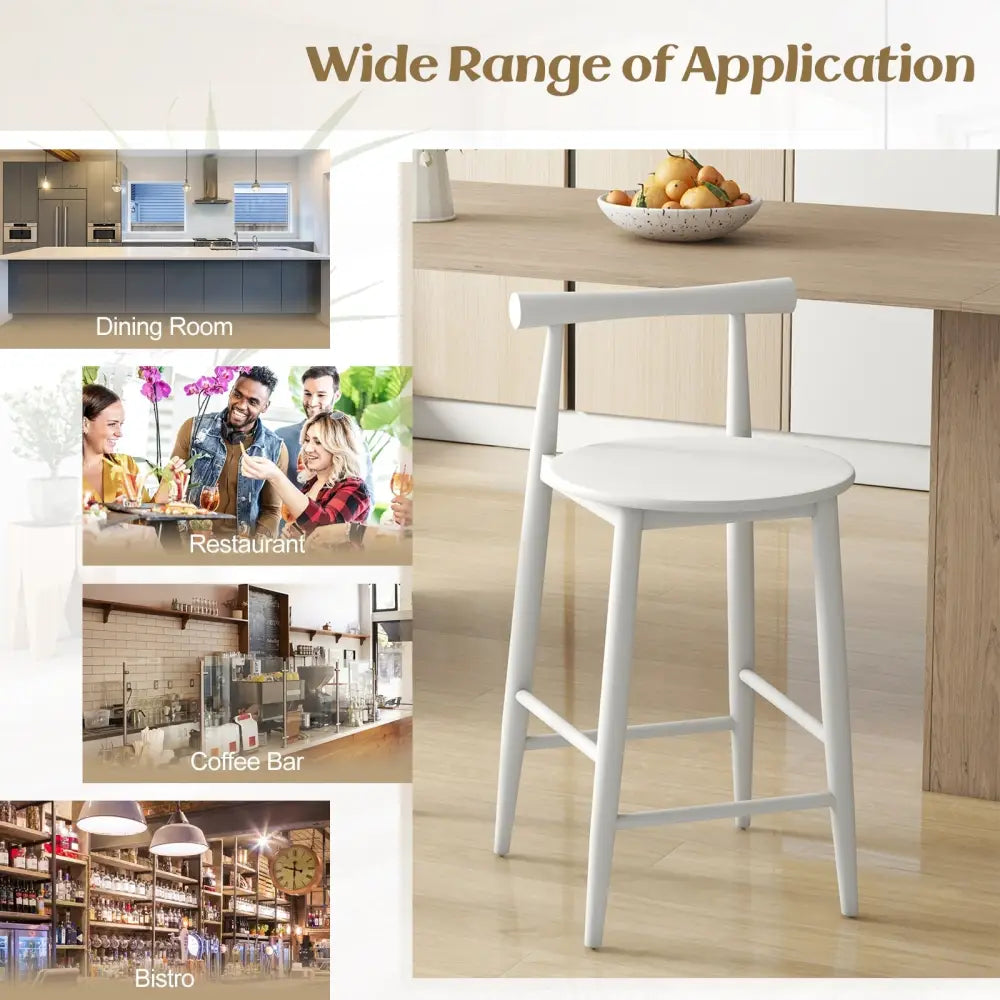 Counter Height Bar Chair Set with Acacia Wood Frame and Supporting Legs-White - White - Bar Stools