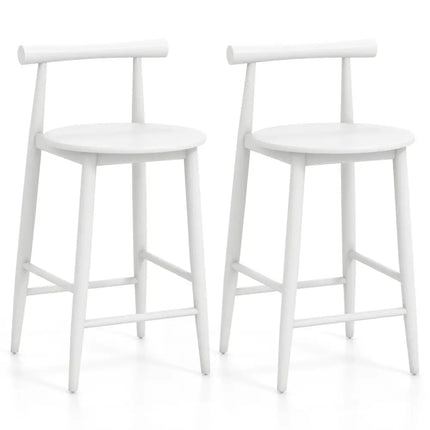 Counter Height Bar Chair Set with Acacia Wood Frame and Supporting Legs-White - White - Bar Stools