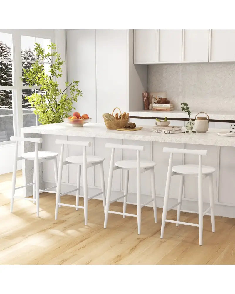 Counter Height Bar Chair Set with Acacia Wood Frame and Supporting Legs-White - White - Bar Stools