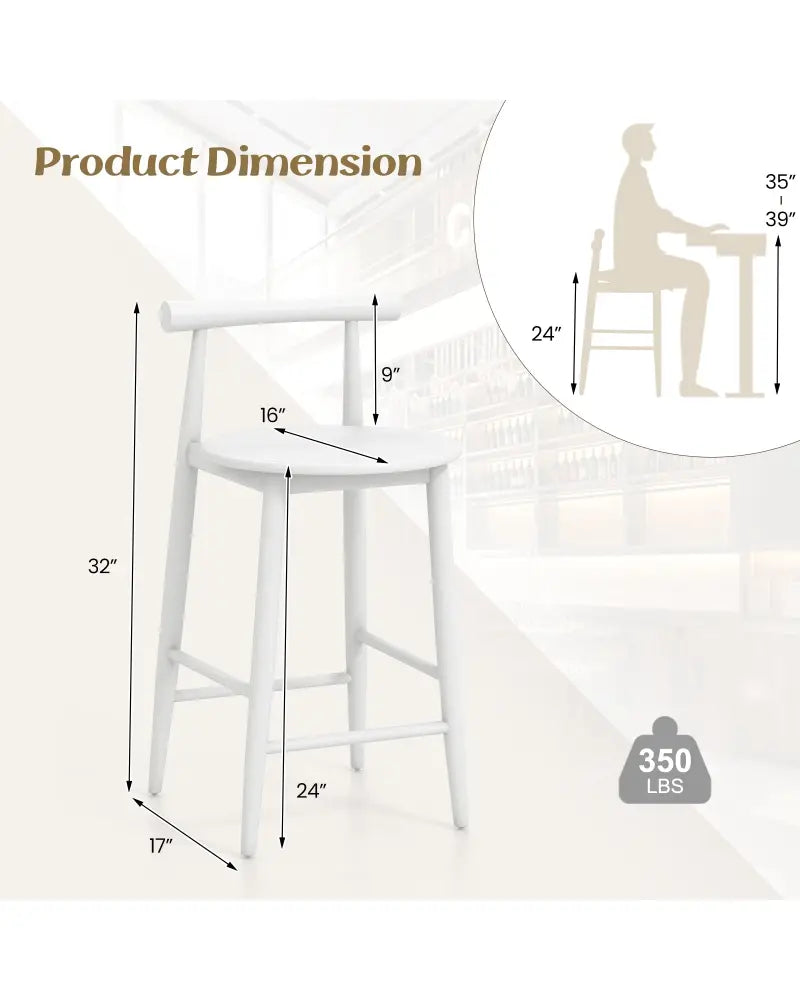 Counter Height Bar Chair Set with Acacia Wood Frame and Supporting Legs-White - White - Bar Stools