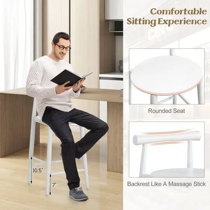 Counter Height Bar Chair Set with Acacia Wood Frame and Supporting Legs-White - White - Bar Stools