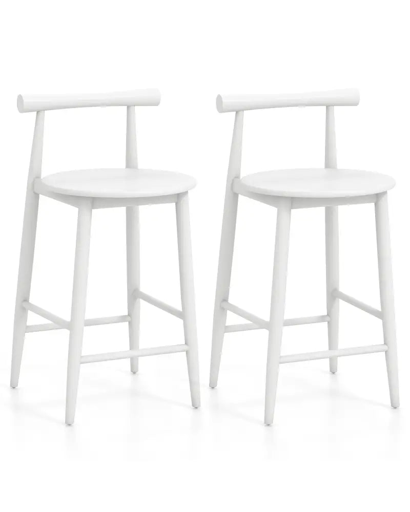 Counter Height Bar Chair Set with Acacia Wood Frame and Supporting Legs-White - White - Bar Stools