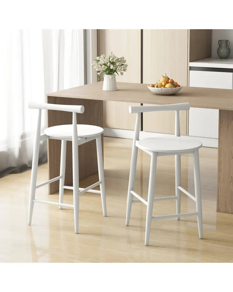 Counter Height Bar Chair Set with Acacia Wood Frame and Supporting Legs-White - White - Bar Stools