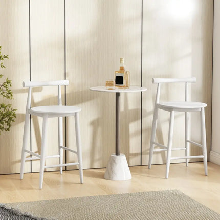 Counter Height Bar Chair Set with Acacia Wood Frame and Supporting Legs-White - White - Bar Stools
